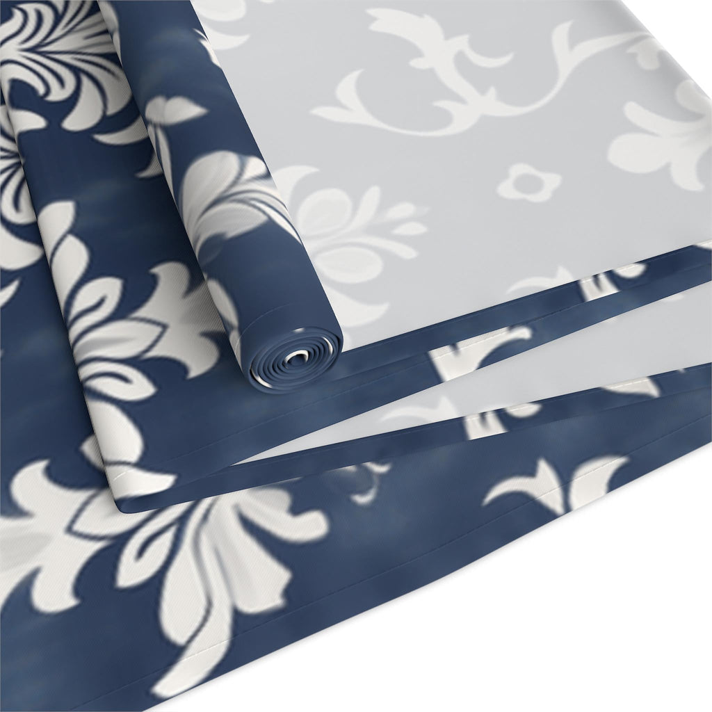 Elegant Navy Blue & White Damask Table Runner for Wedding, Dining Room, and Home Decor
