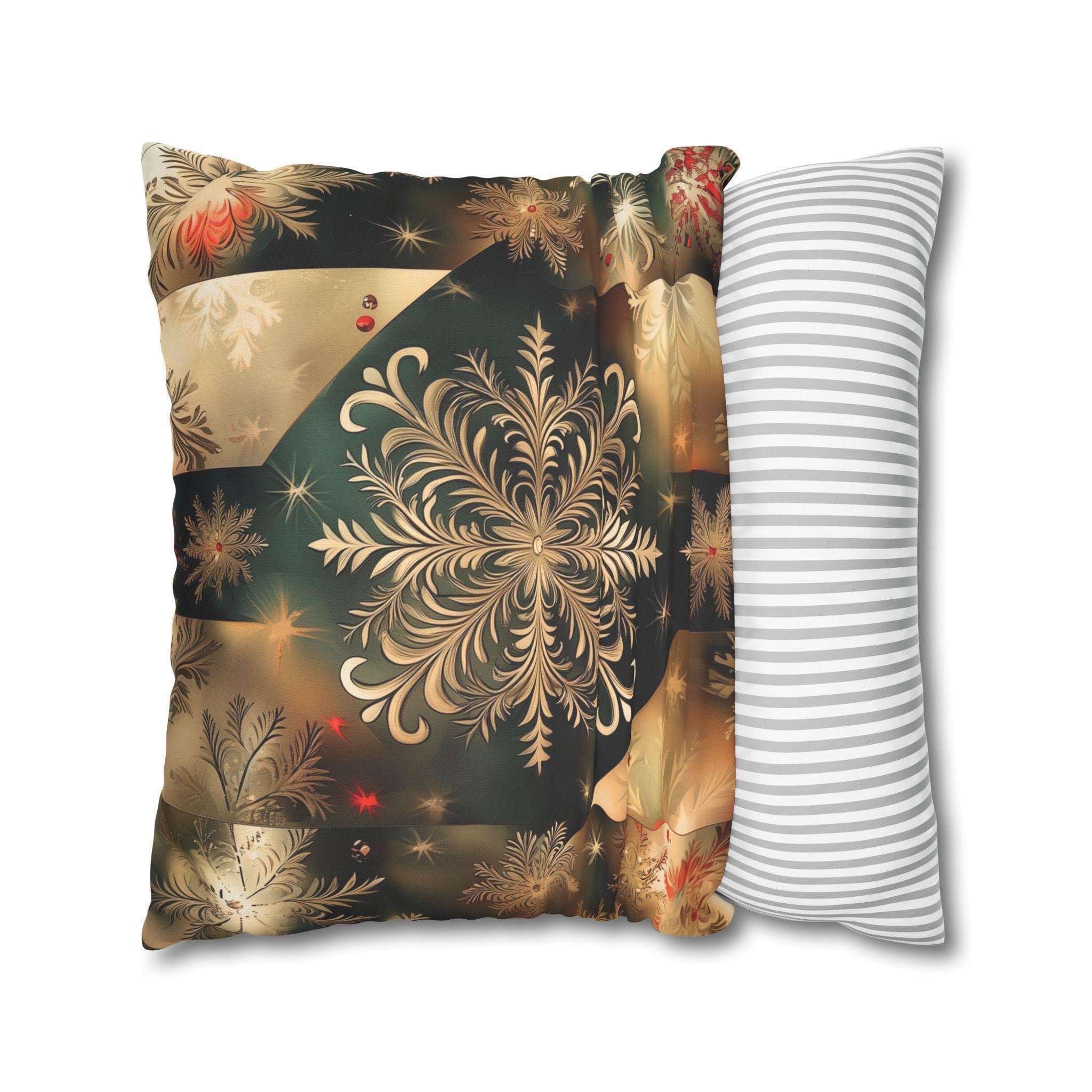 Christmas Snowflake Pillow Cover, Elegant Green and Gold Pillowcase, Luxury Home Accent