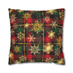 Christmas Plaid Pillow Cover, Gold Snowflakes, Festive Home Decor