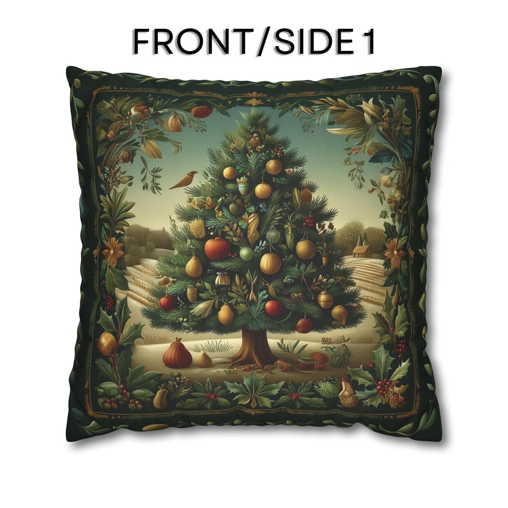 Botanical Christmas Pillow Cover: William Morris Style Decorated Country Farm Tree