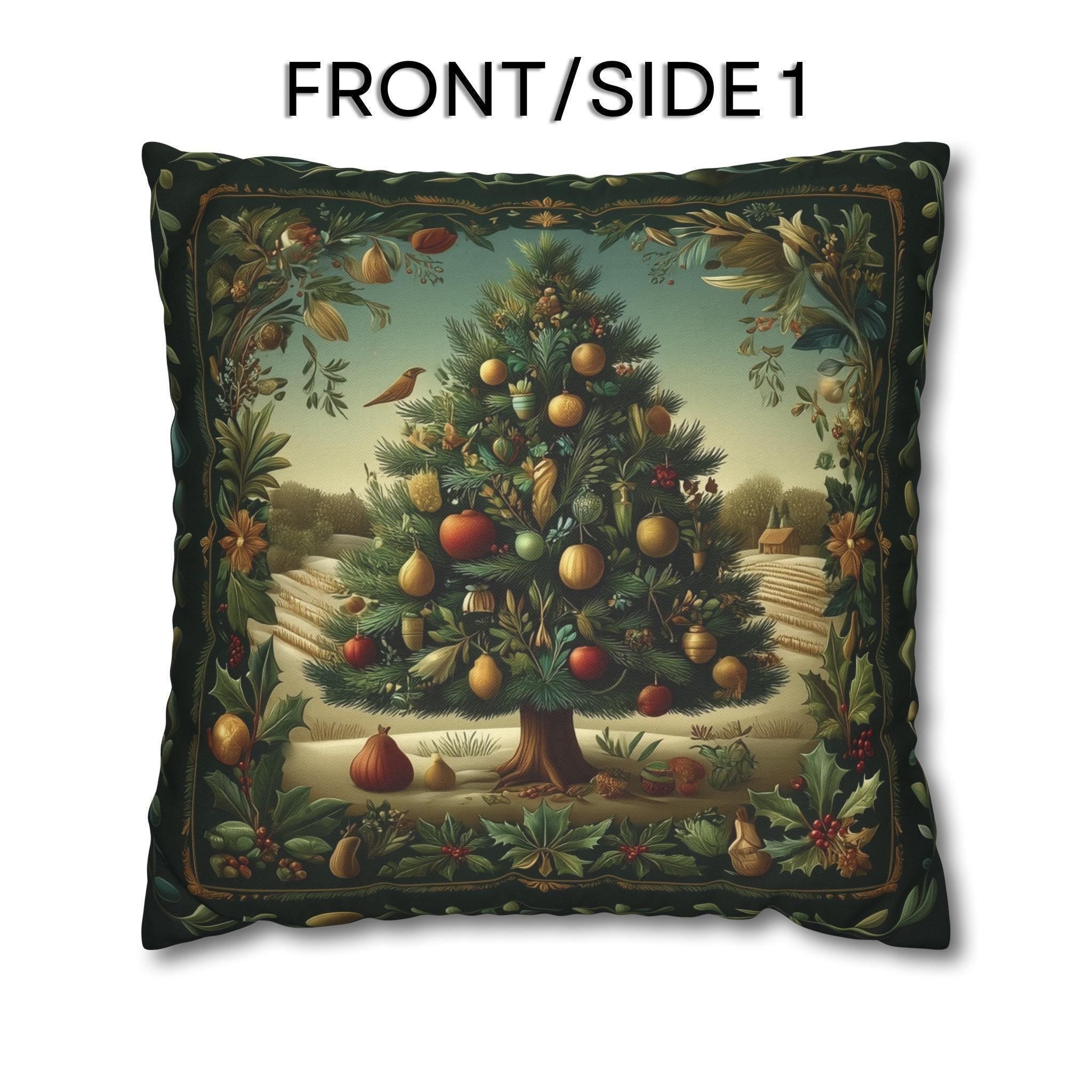 Botanical Christmas Pillow Cover: William Morris Style Decorated Country Farm Tree