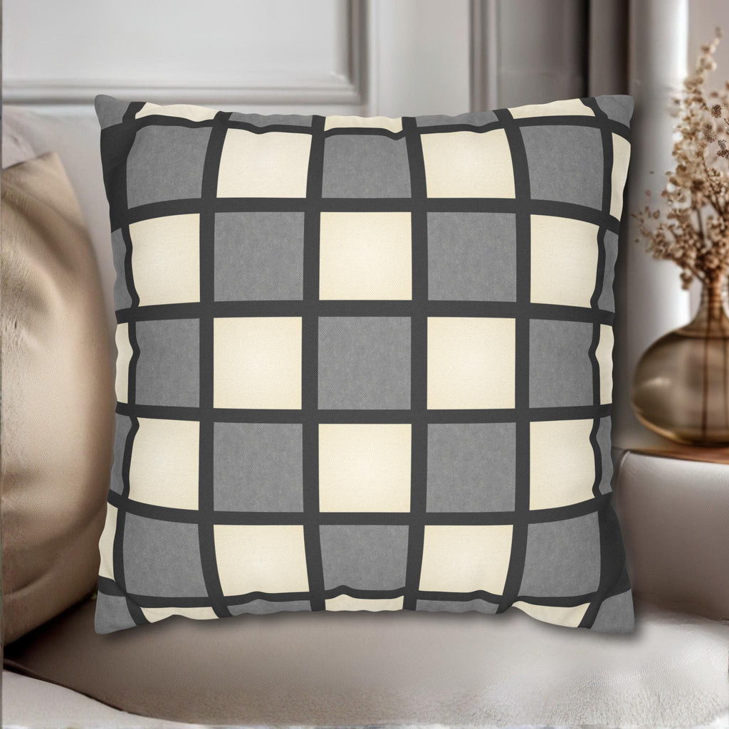 Gray Windowpane Plaid Pillow Cover: Neutral Checkered Contemporary Accent
