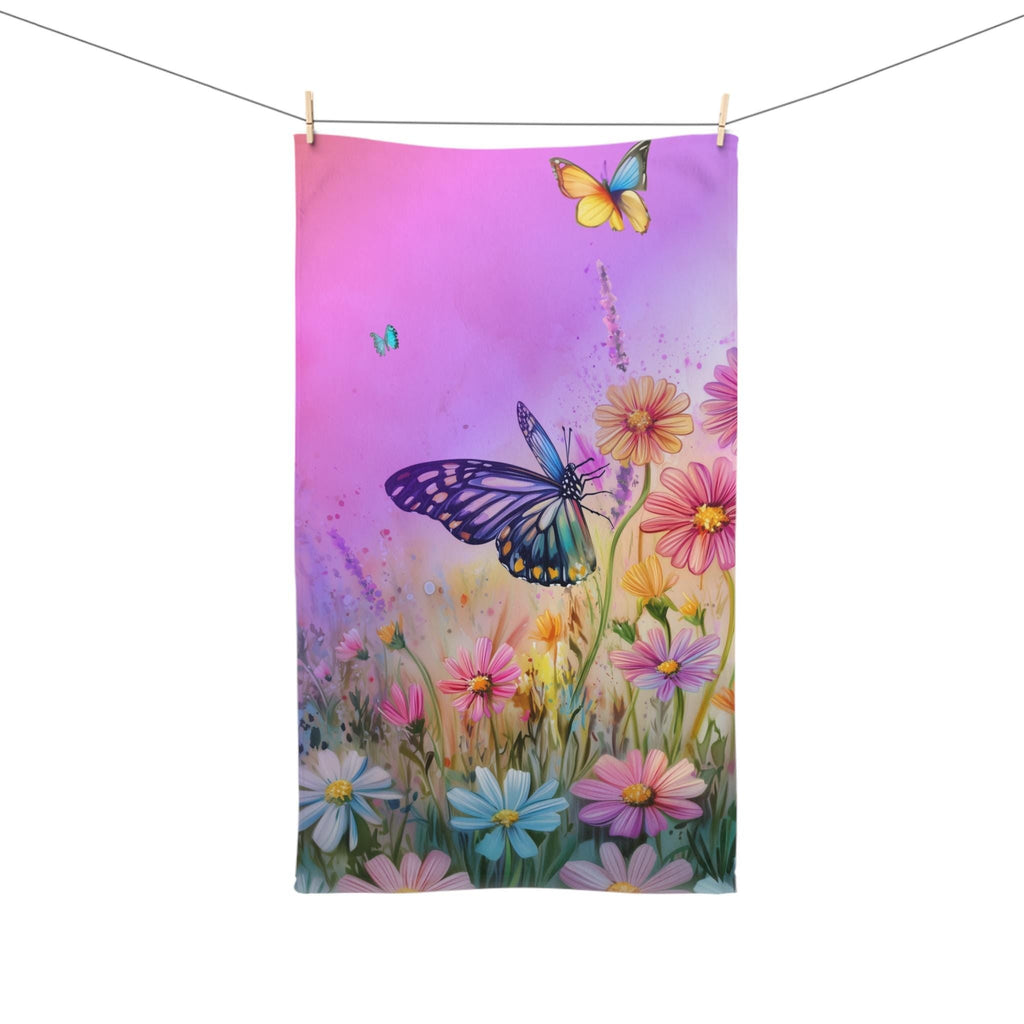 Colorful Butterfly Garden Hand Towel: Floral Design with 3 Background Options