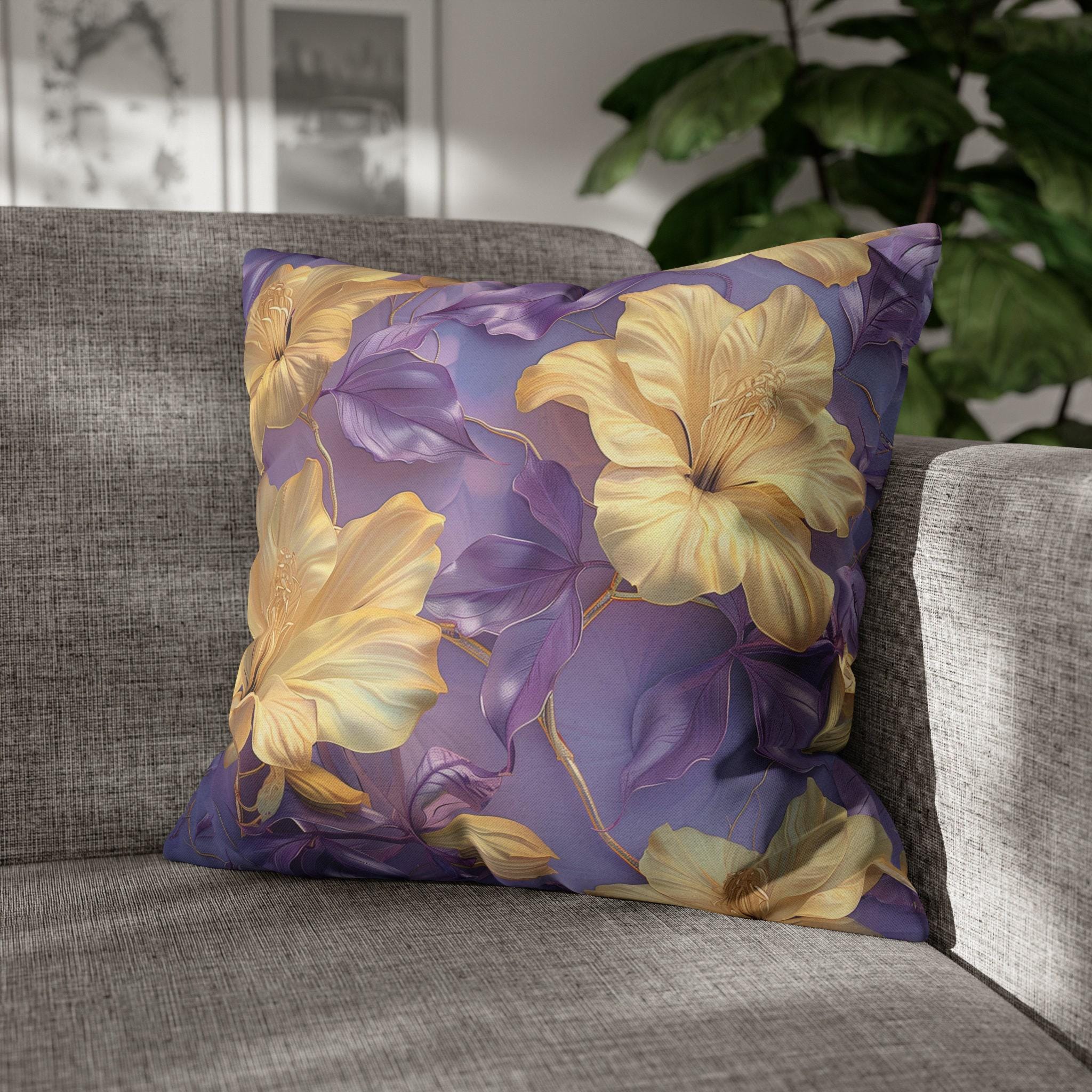 Tropical Hibiscus Floral Pillow Cover, Soft Purple Botanical Cushion