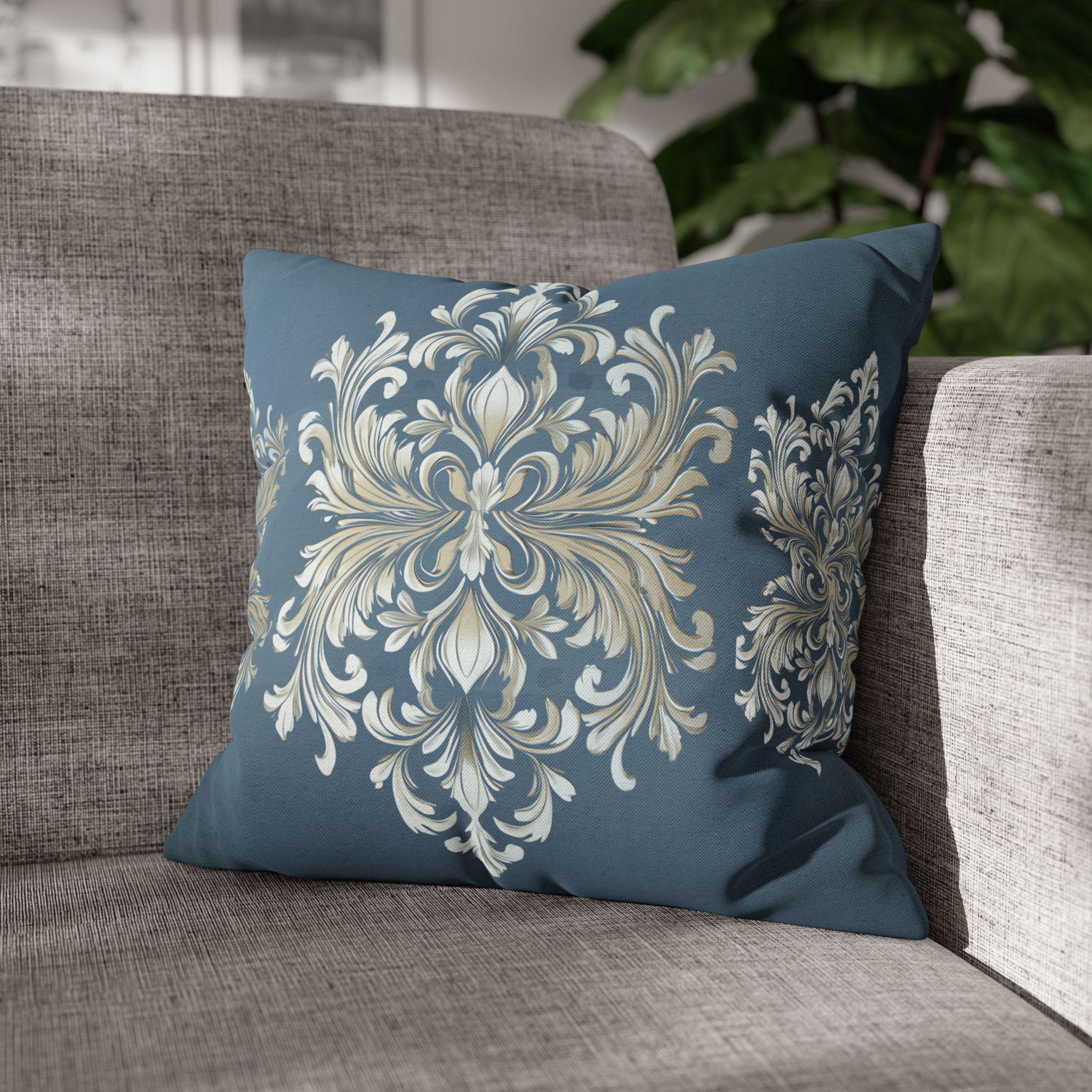 Elegant Teal Damask Pillowcase: Baroque-Inspired Floral Cushion Cover for Luxurious Home Decor
