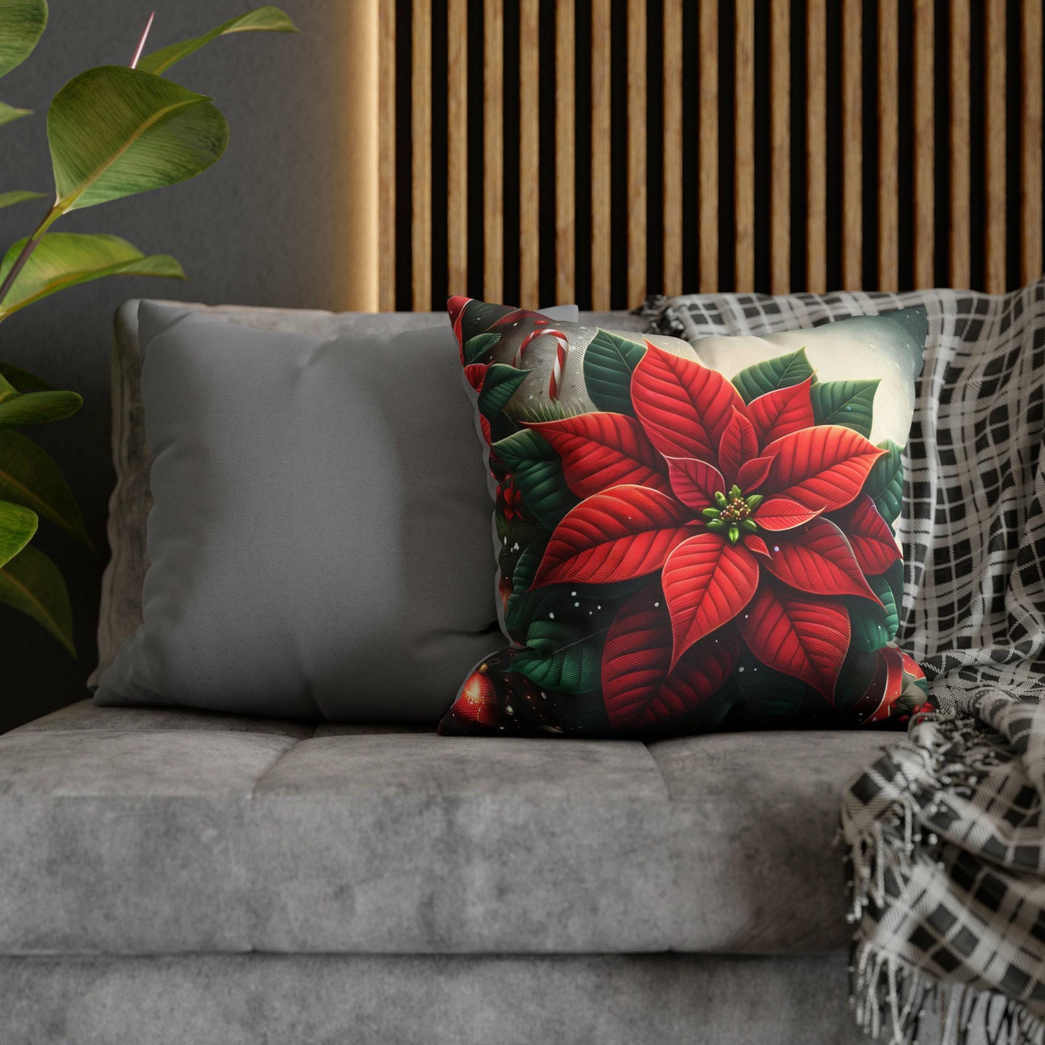 Festive Poinsettia Christmas Pillow Cover: Hypoallergenic Holiday Cushion Case in 4 Sizes