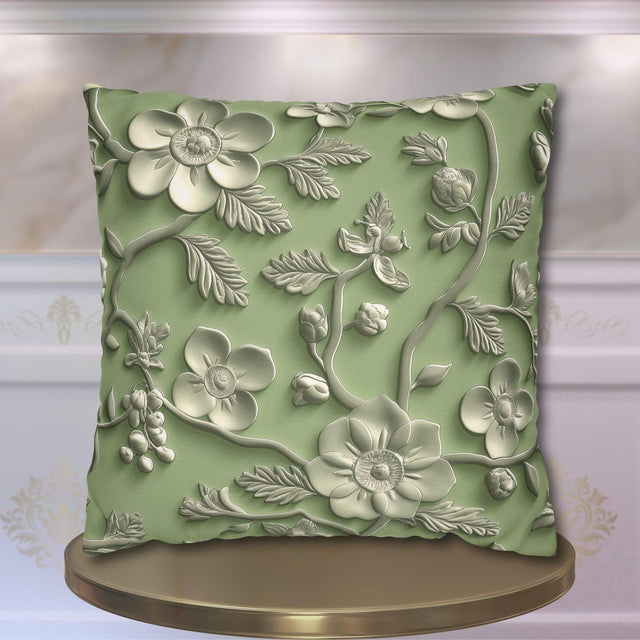 Elegant Chinoiserie Floral Pillow Cover: Green & Tan Pottery-Inspired Design for Timeless Asian Decor