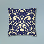 Art Nouveau Floral Pillow Cover, Deep Blue on Off-White