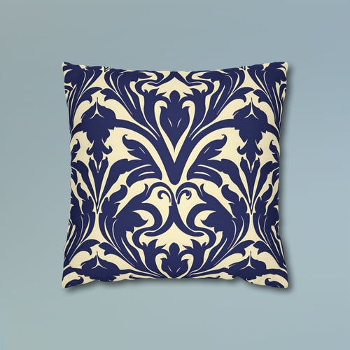 Art Nouveau Floral Pillow Cover, Deep Blue on Off-White
