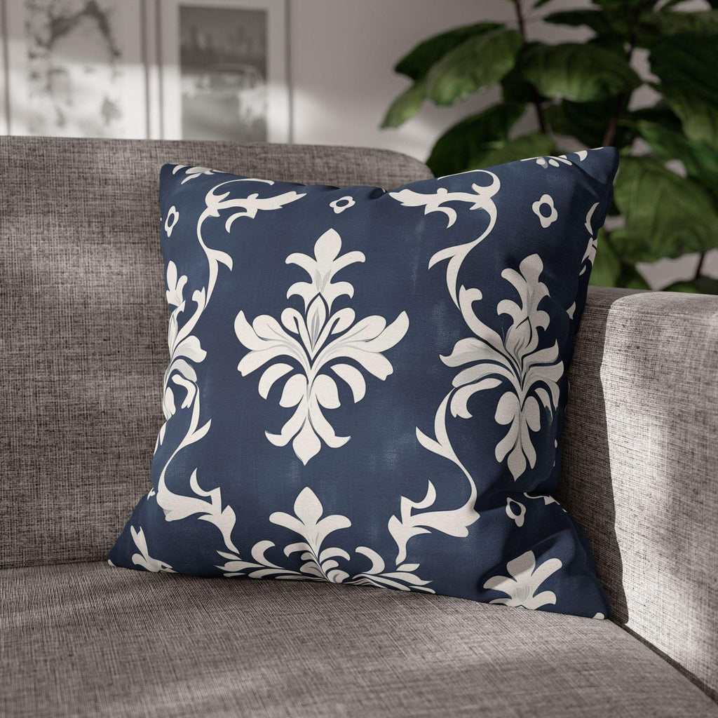 Bold Damask Pattern Pillow Cover, Navy Blue & White Elegant Home Decor