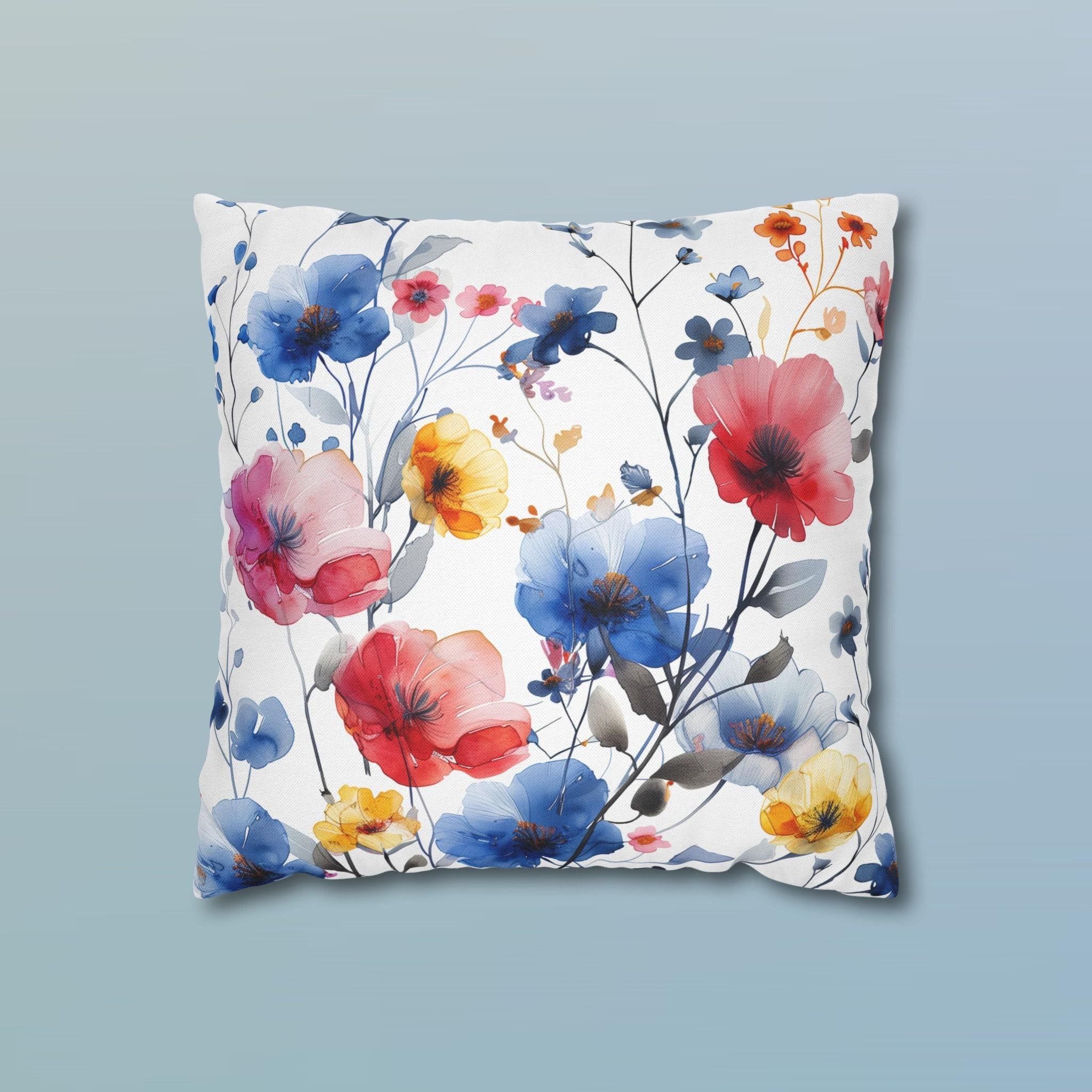 Vibrant Wildflower Watercolor Throw Pillow Cover: Boho Floral Cushion Case for Summer Home Decor