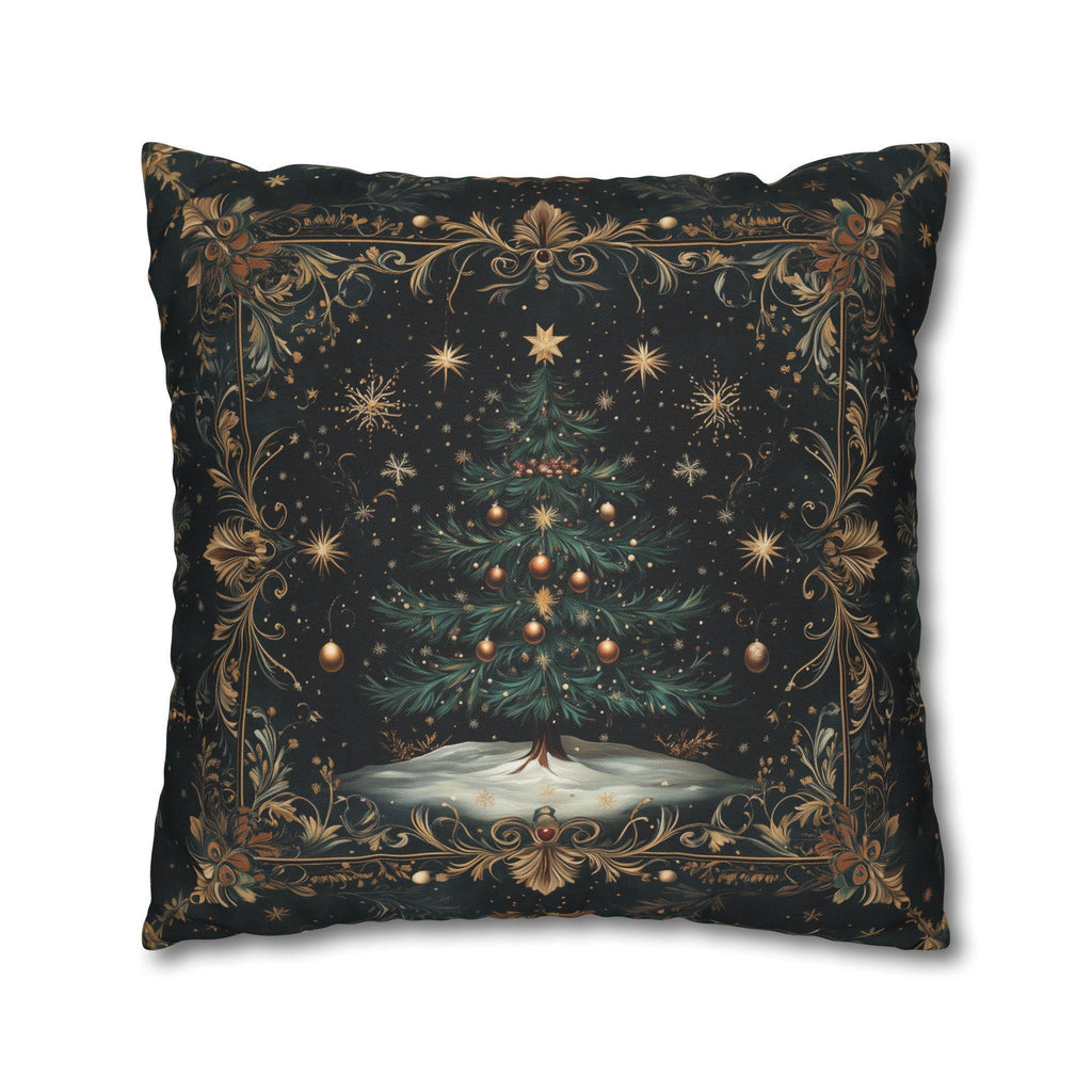 William Morris Christmas Tree Pillow Cover Starry Night Holiday Decor Elegant Gold Botanical Style