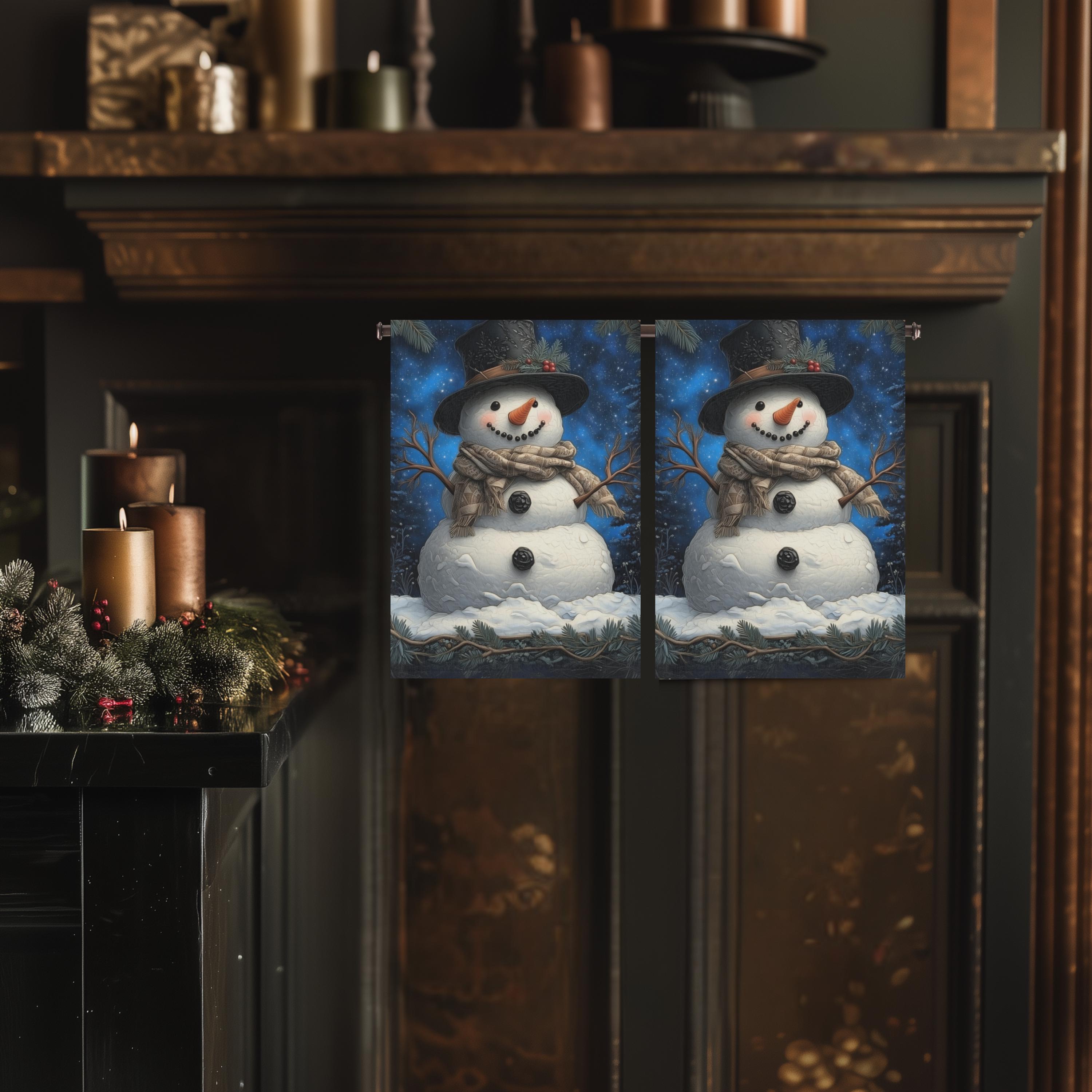 William Morris Inspired Snowman Hand Towel: Christmas Winter Bath or Kitchen Decor