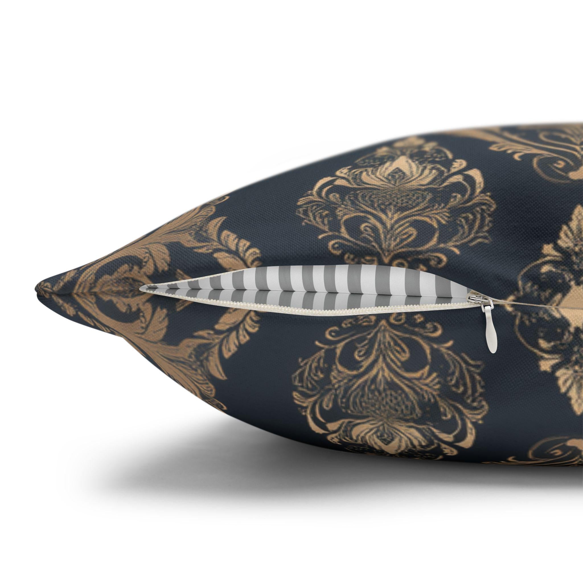 Elegant Baroque Damask Pillow Cover: Charcoal Gray & Gold Vintage Accent for Luxurious Home Decor
