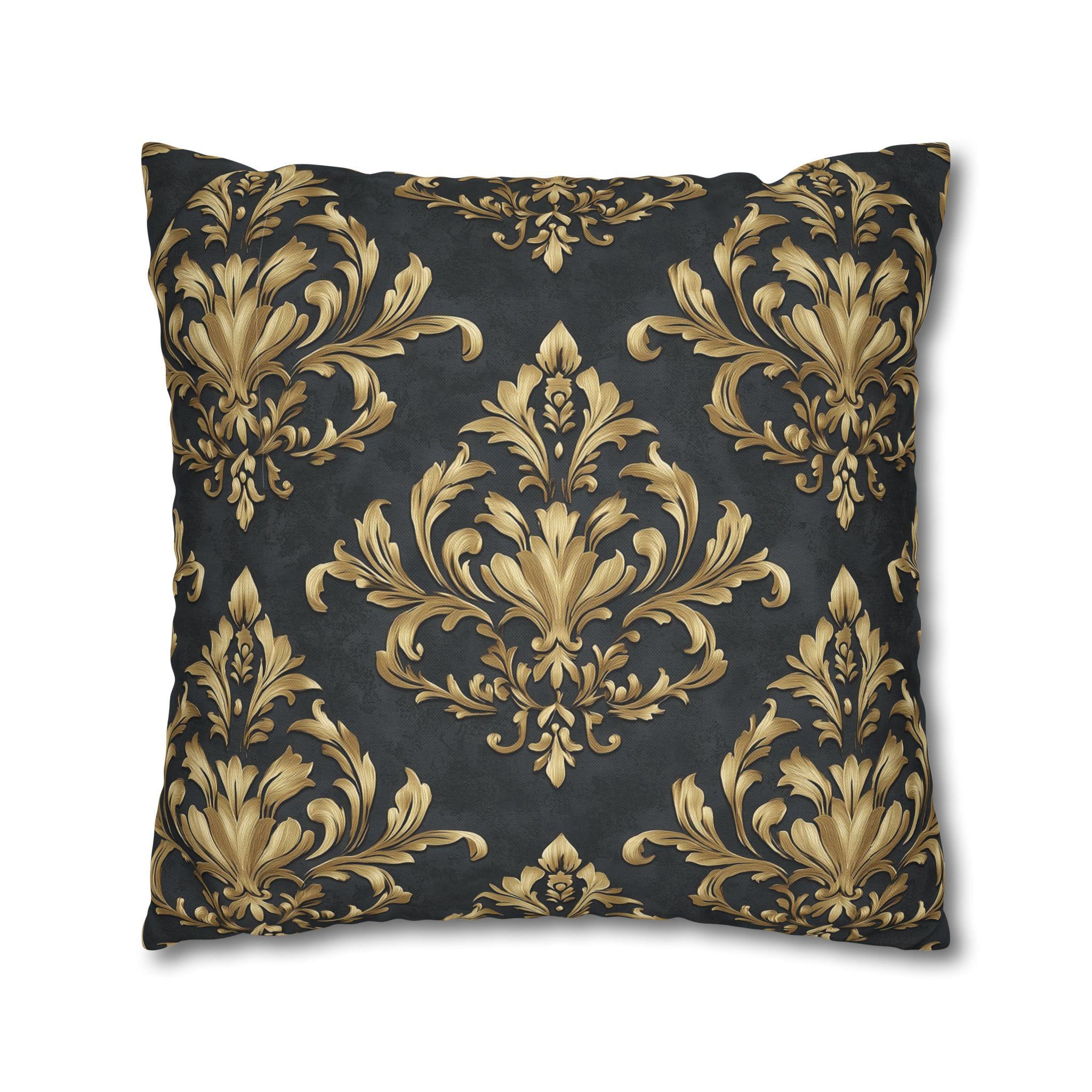 Gold Damask Pillow Cover: Deep Charcoal Vintage Home Decor