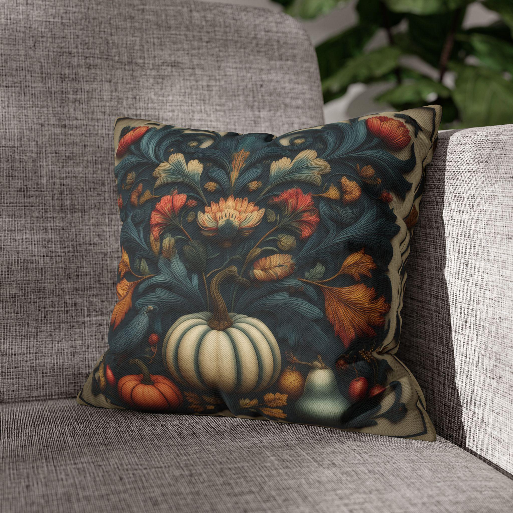 William Morris Autumn Pillow Cover: Cream, Scarlet & Teal Floral Print