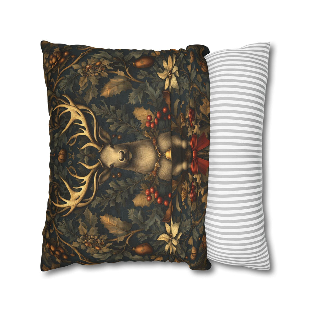 Reindeer Christmas Pillow Cover: William Morris Inspired Botanical Holiday Accent