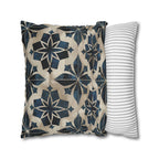 Moroccan Tile Pattern Square Pillowcase, Navy Blue Beige Geometric Design Decorative Cushion Cover