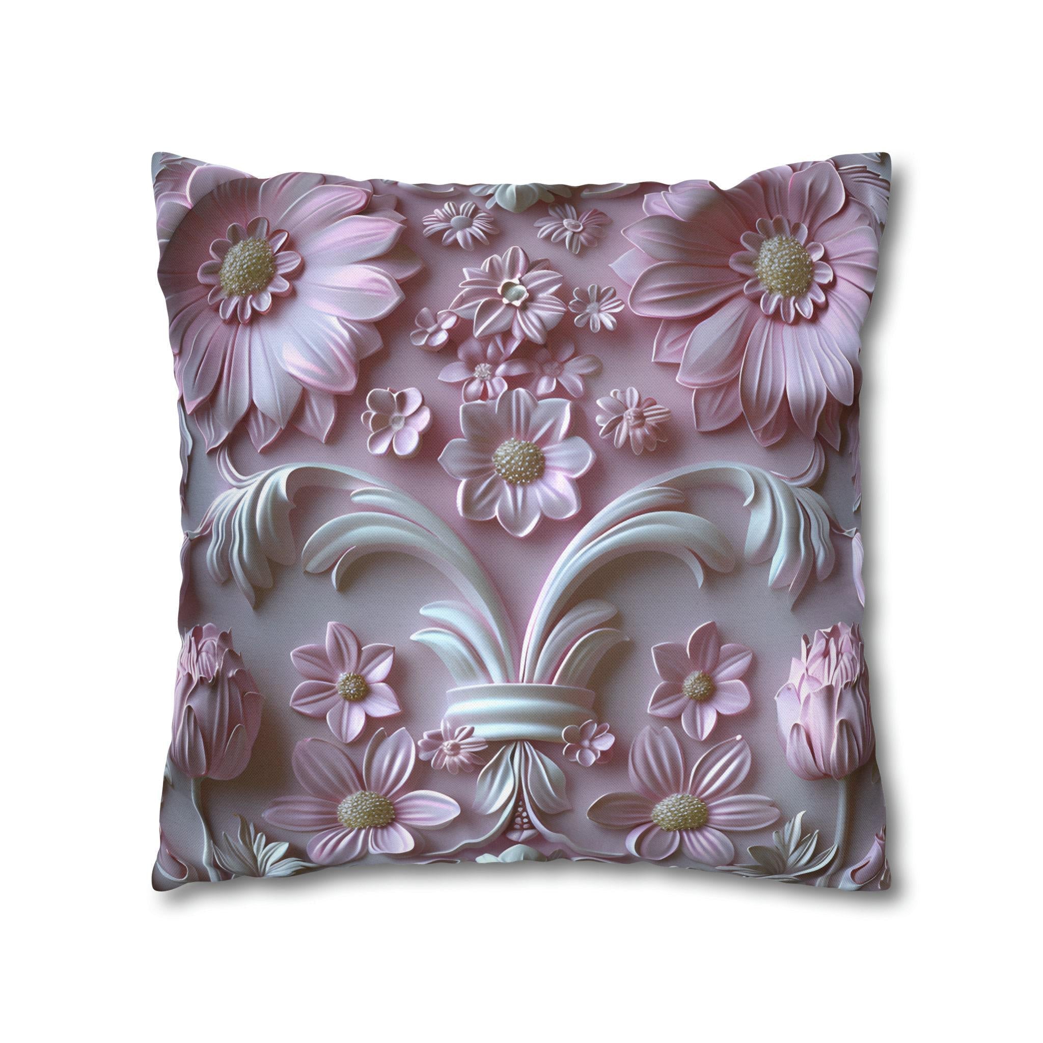 Pink Floral Coquette Pillow Cover: Rococo Style Cushion