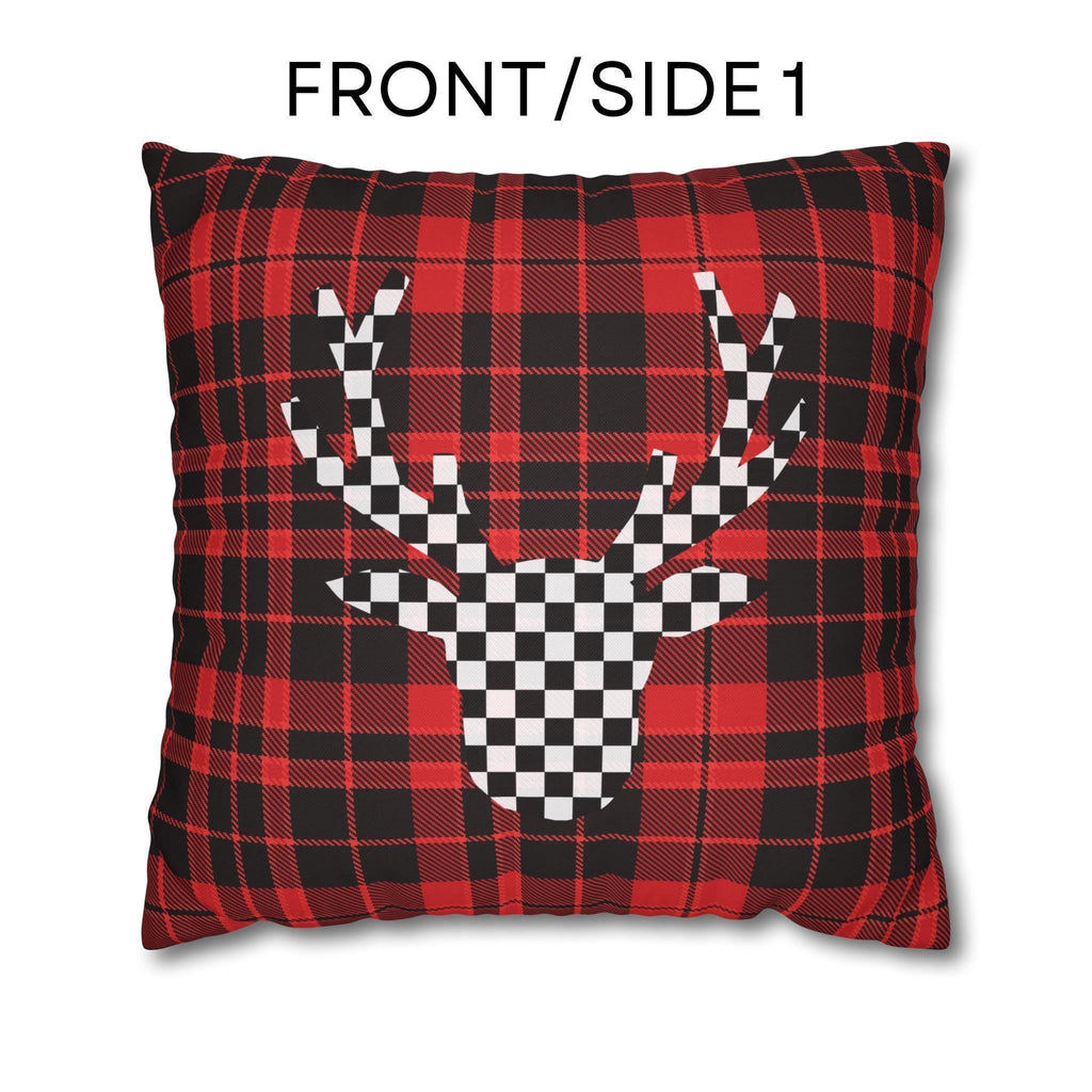 Plaid & Checker Stag Pillow Cover: Modern Rustic Christmas Accent