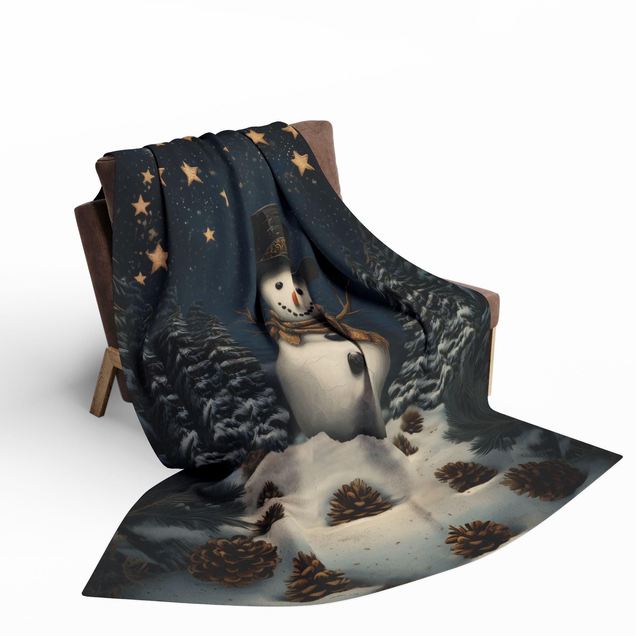 Whimsical Winter Wonderland Fleece Throw: William Morris Inspired Snowman Blanket for Cozy Christmas Decor