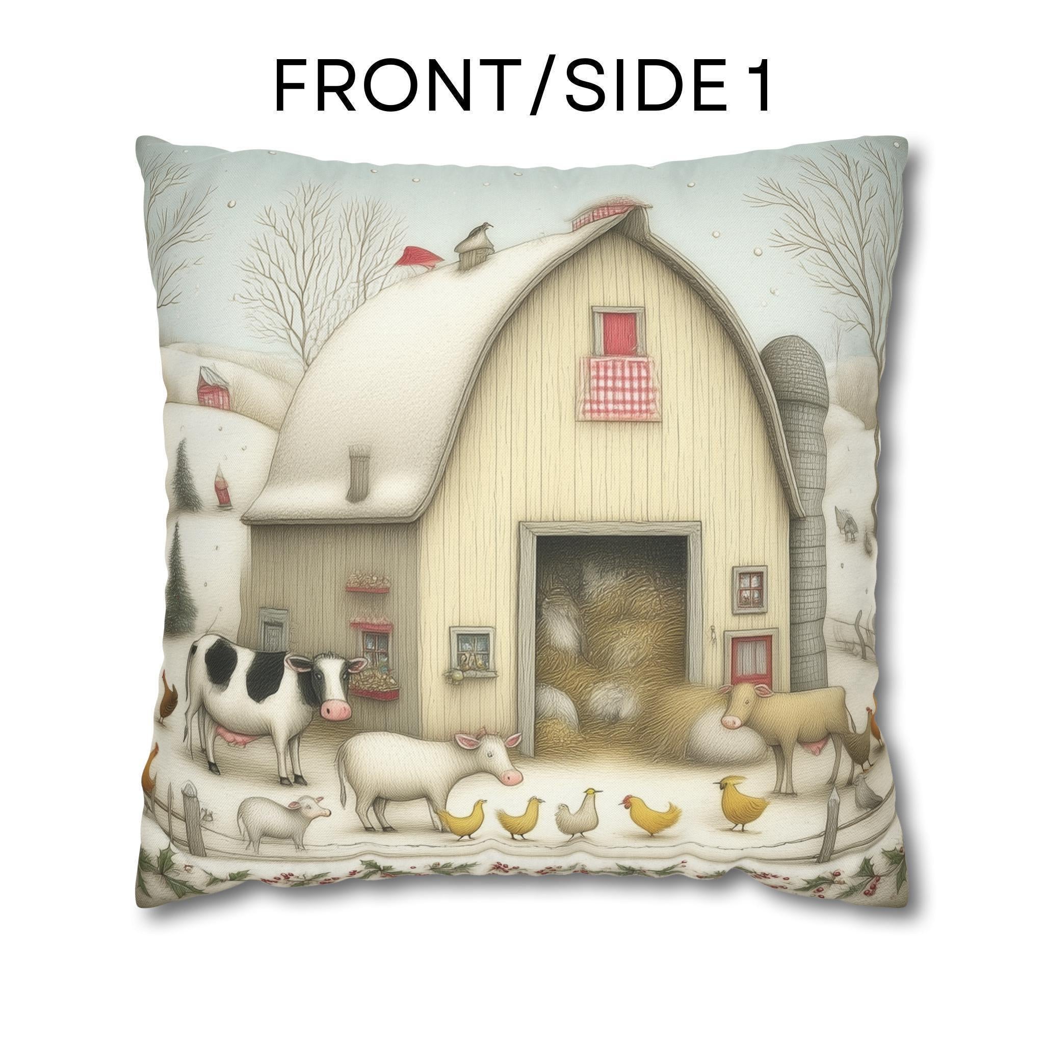 Farmhouse Christmas Barn Pillow Cover: Vintage Style Winter Country Scene