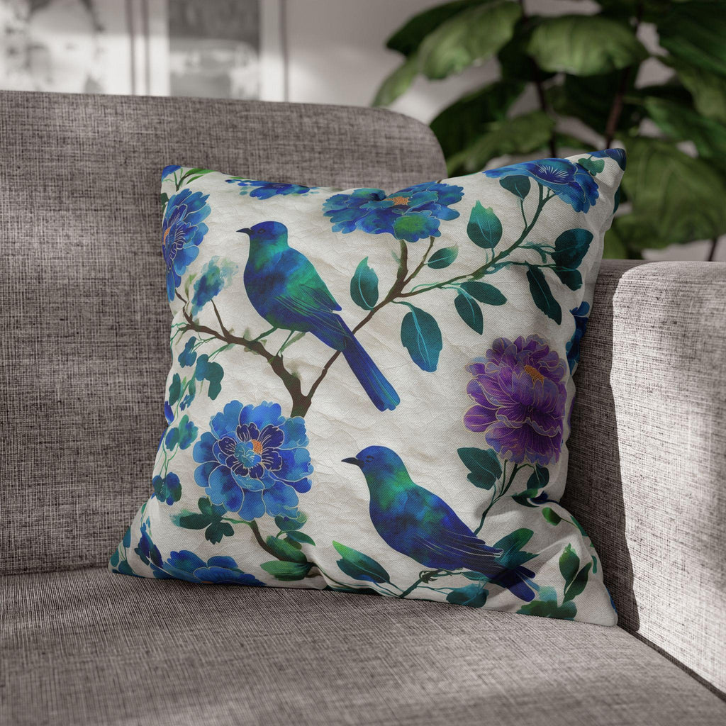 Chinoiserie Songbird Throw Pillow Cover: Cobalt, Teal, Violet - Multiple Sizes