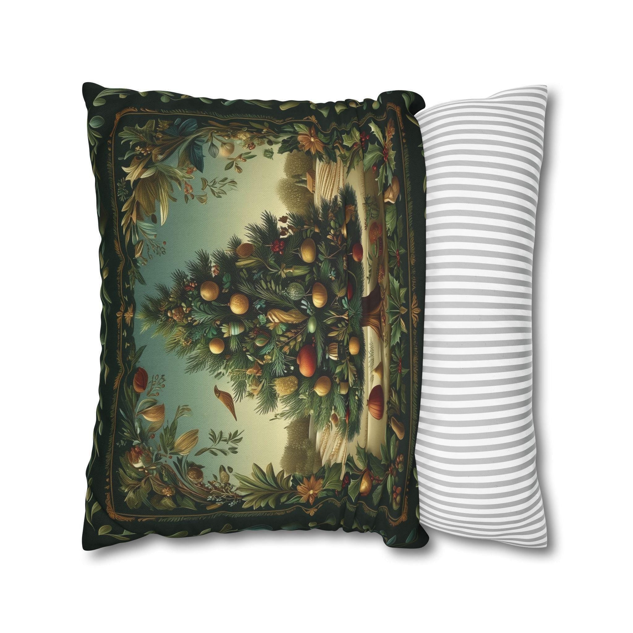 Botanical Christmas Pillow Cover: William Morris Style Decorated Country Farm Tree