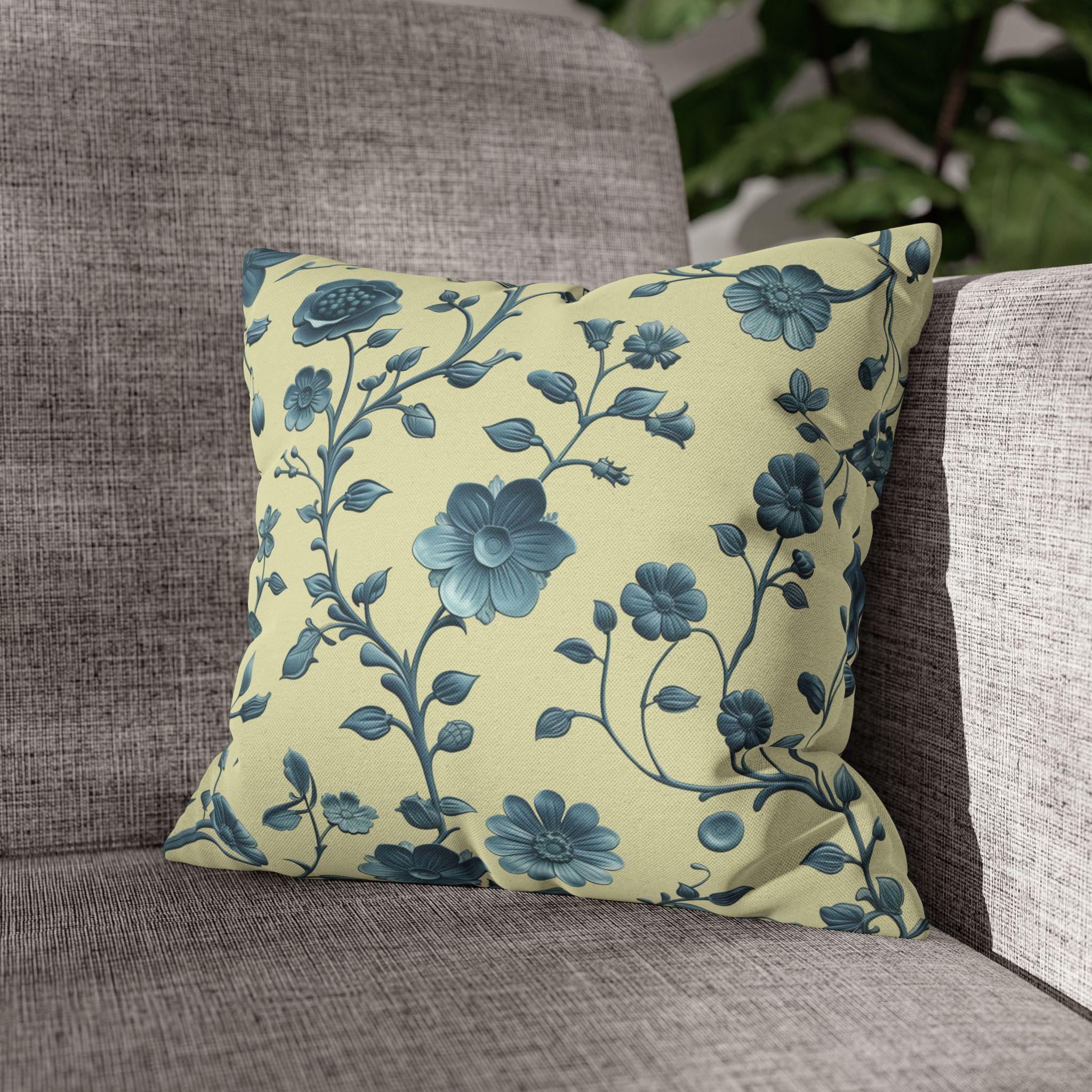 Elegant Chinoiserie Floral Pillow: Teal & Buttery Yellow Botanical Cushion for Classic or Modern Decor