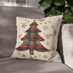 Tartan Christmas Tree Pillow Cover: Rustic Plaid Holiday Cushion Case