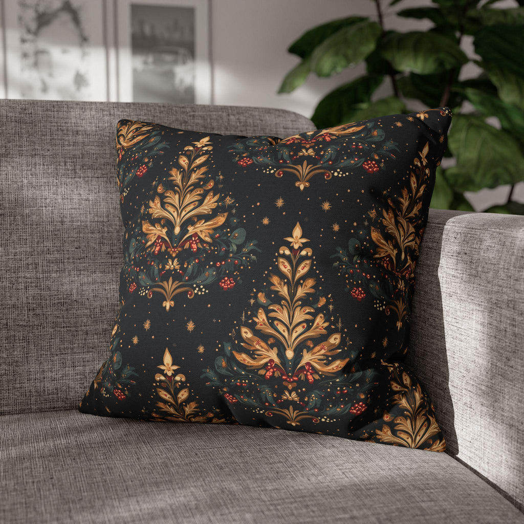 William Morris Christmas Tree Pattern Pillowcase, Golden Red Green Dark Navy Winter Cushion Cover