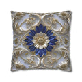 Baroque Floral Throw Pillow Cover: Cobalt Blue, Silver-Gray & Gold Accents, Elegant Cushion Case