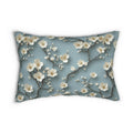 Chinoiserie Lumbar Pillow: Blue-Teal Gradient with Cherry Blossom Design - Elegant Home Decor Accent