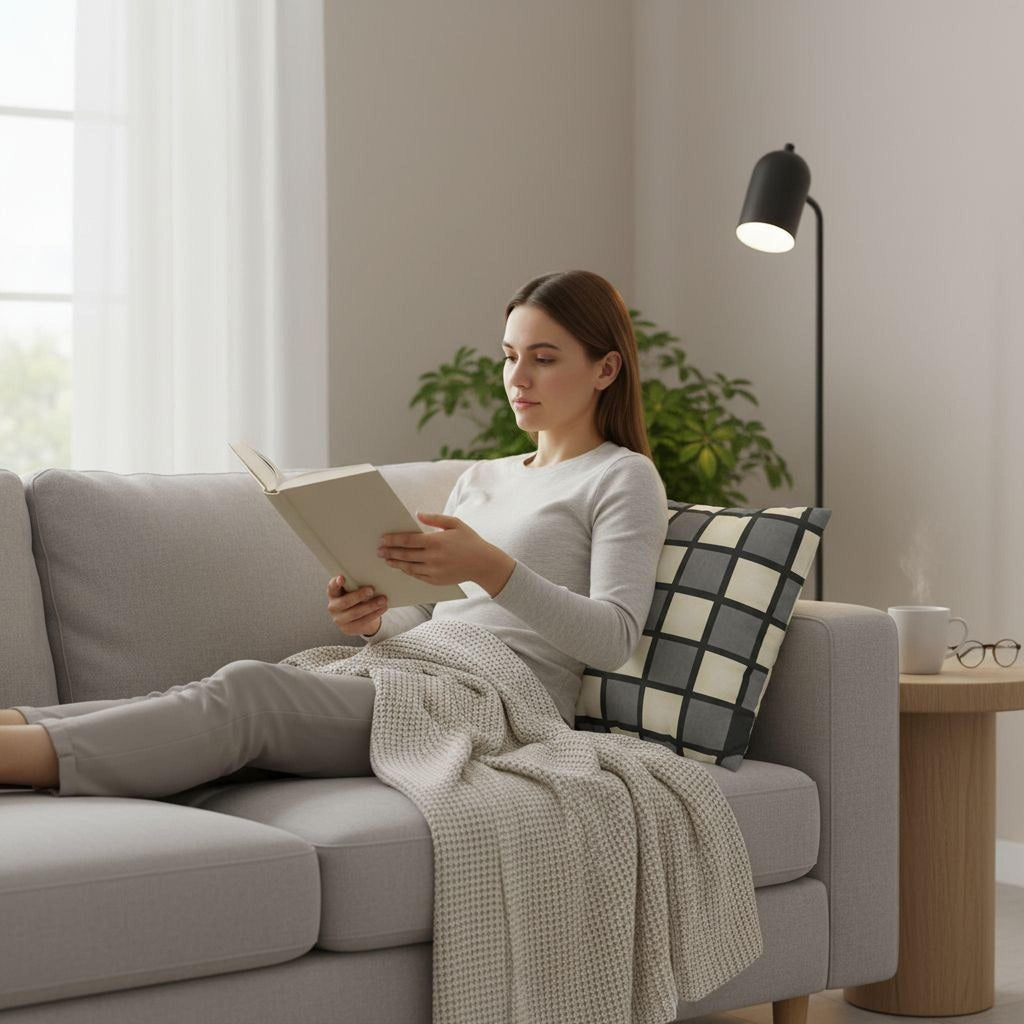 Gray Windowpane Plaid Pillow Cover: Neutral Checkered Contemporary Accent