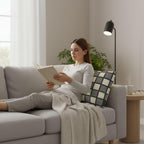 Gray Windowpane Plaid Pillow Cover: Neutral Checkered Contemporary Accent
