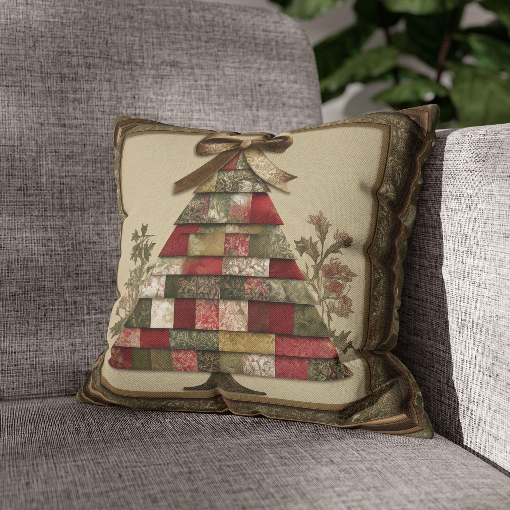 William Morris Inspired Christmas Tree Pillow Cover: Quilted Look with Botanicals