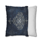 Elegant Navy Blue Damask Pillow Cover with Antique Gold Scroll Pattern - Baroque Accent Cushion
