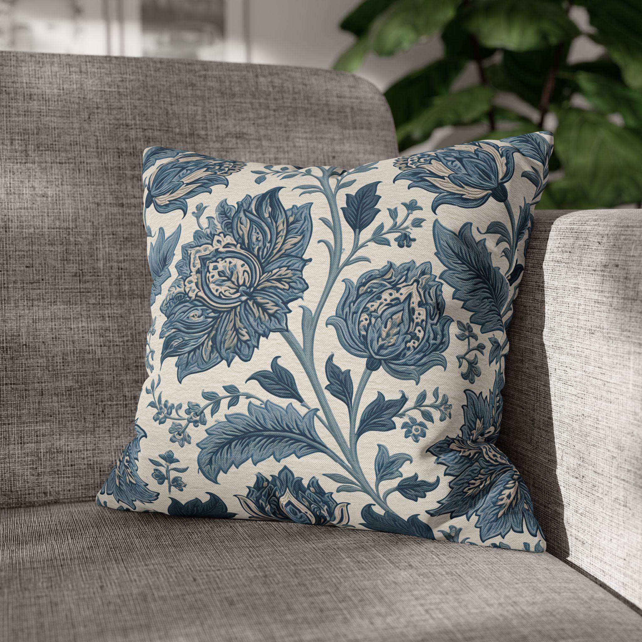 Blue Country Farmhouse Pillow Cover: William Morris Inspired Toile Floral Accent