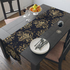 Navy and Gold Damask Table Runner: Elegant Medallion Print Dining Decor