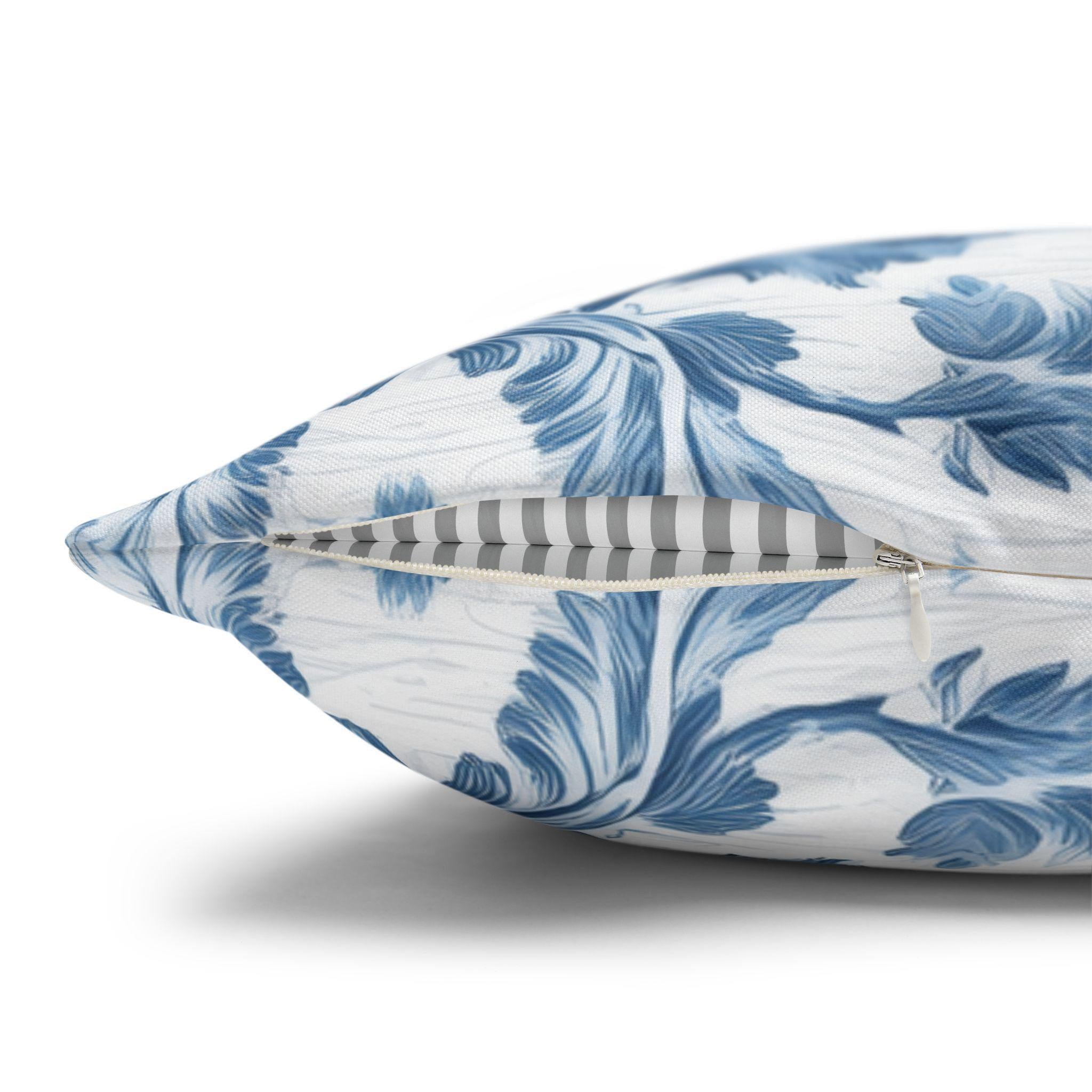 Jacobean Floral Pillow Cover: Vintage Style Blue & White Traditional Botanical Cushion for Classic Decor