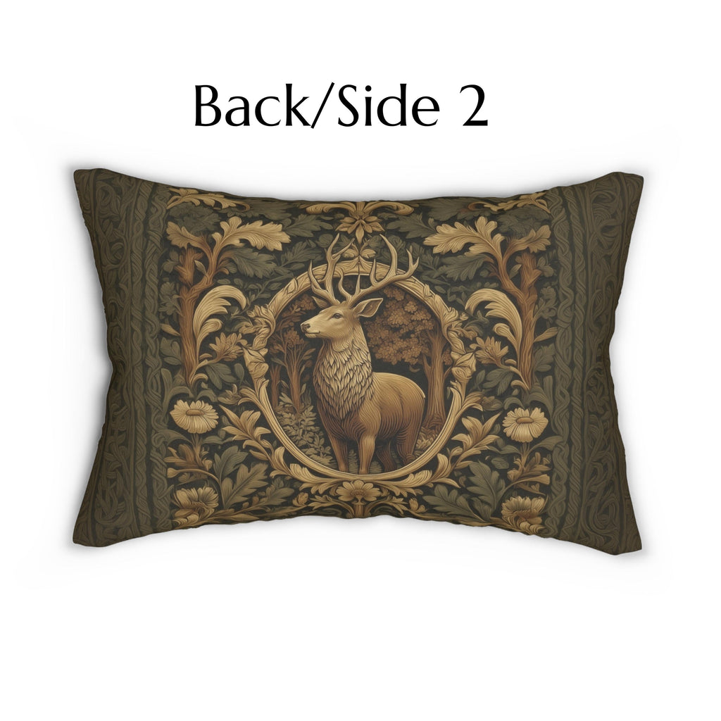 William Morris Inspired Noble Stag Lumbar Pillow: Botanical Woodland Design