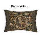 William Morris Inspired Noble Stag Lumbar Pillow: Botanical Woodland Design