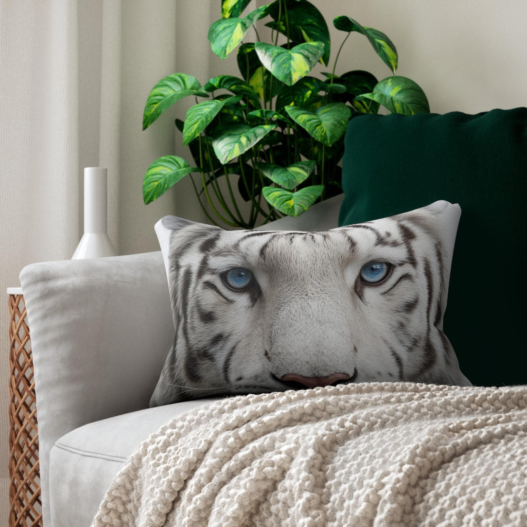 White Tiger Lumbar Pillow: Jungle Safari Accent Cushion