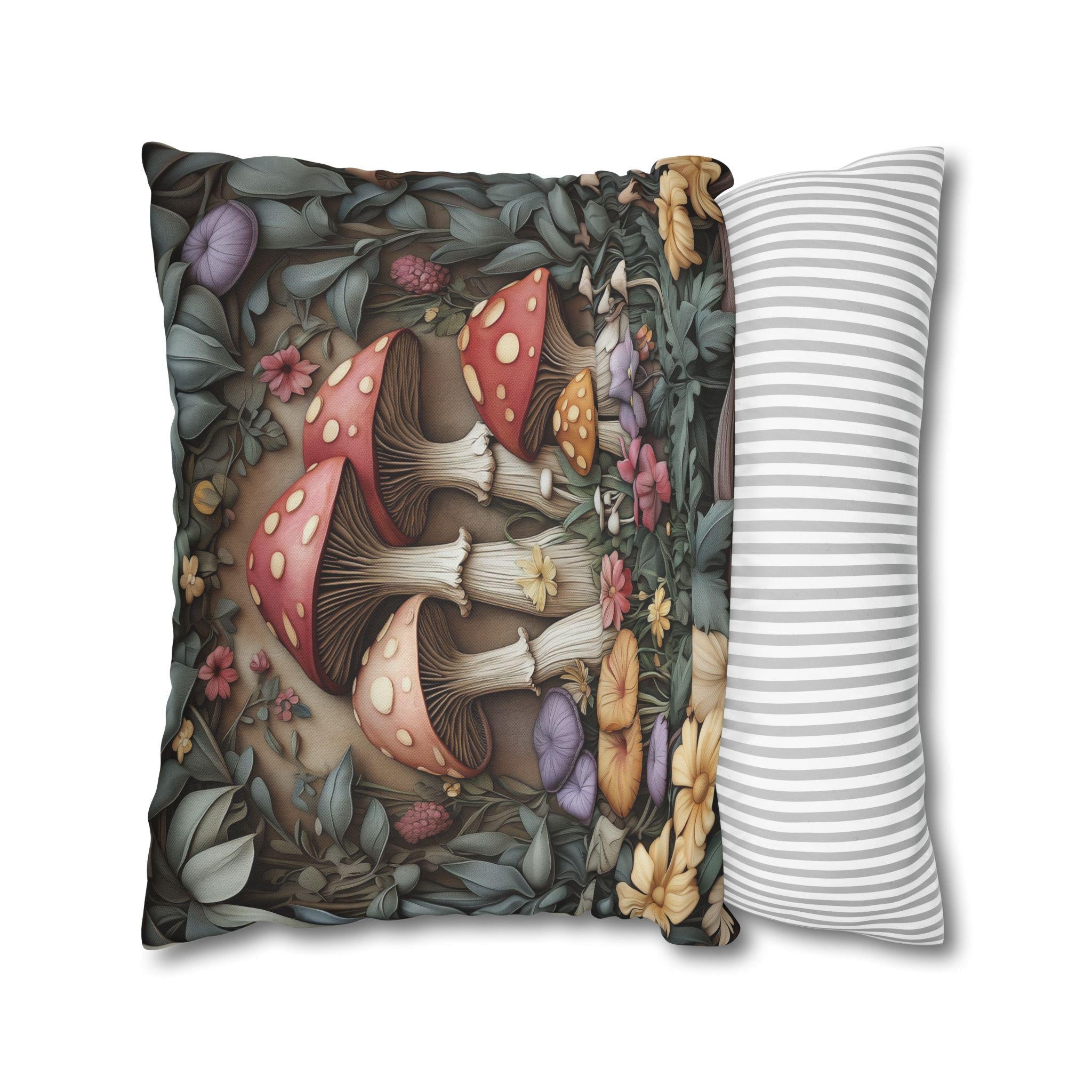 Whimsical Mushroom Pillow Cover: William Morris Inspired Forest Botanical Art Cushion Case