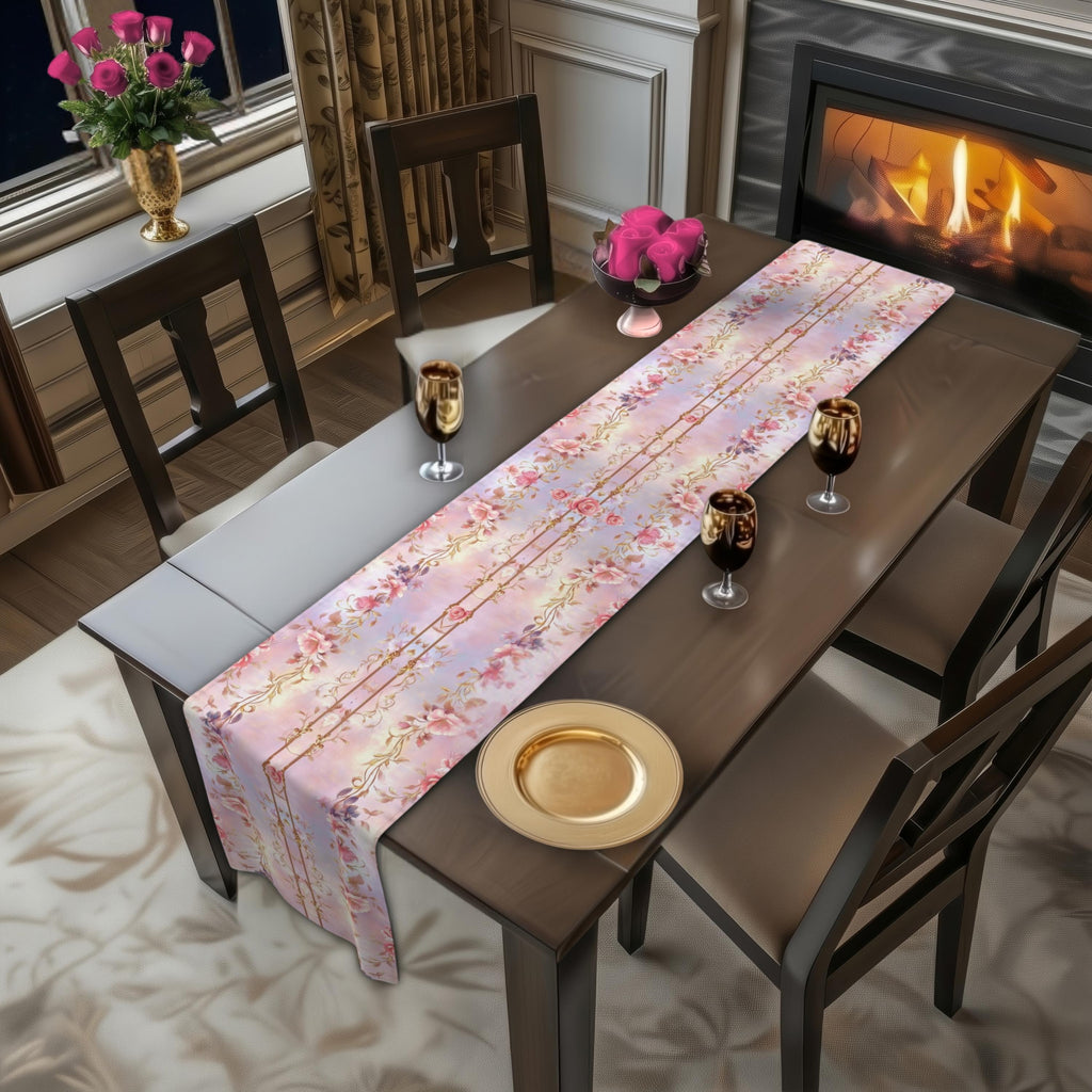 Romantic Floral Table Runner: Pastel Pink Lavender Wedding and Dining Decor