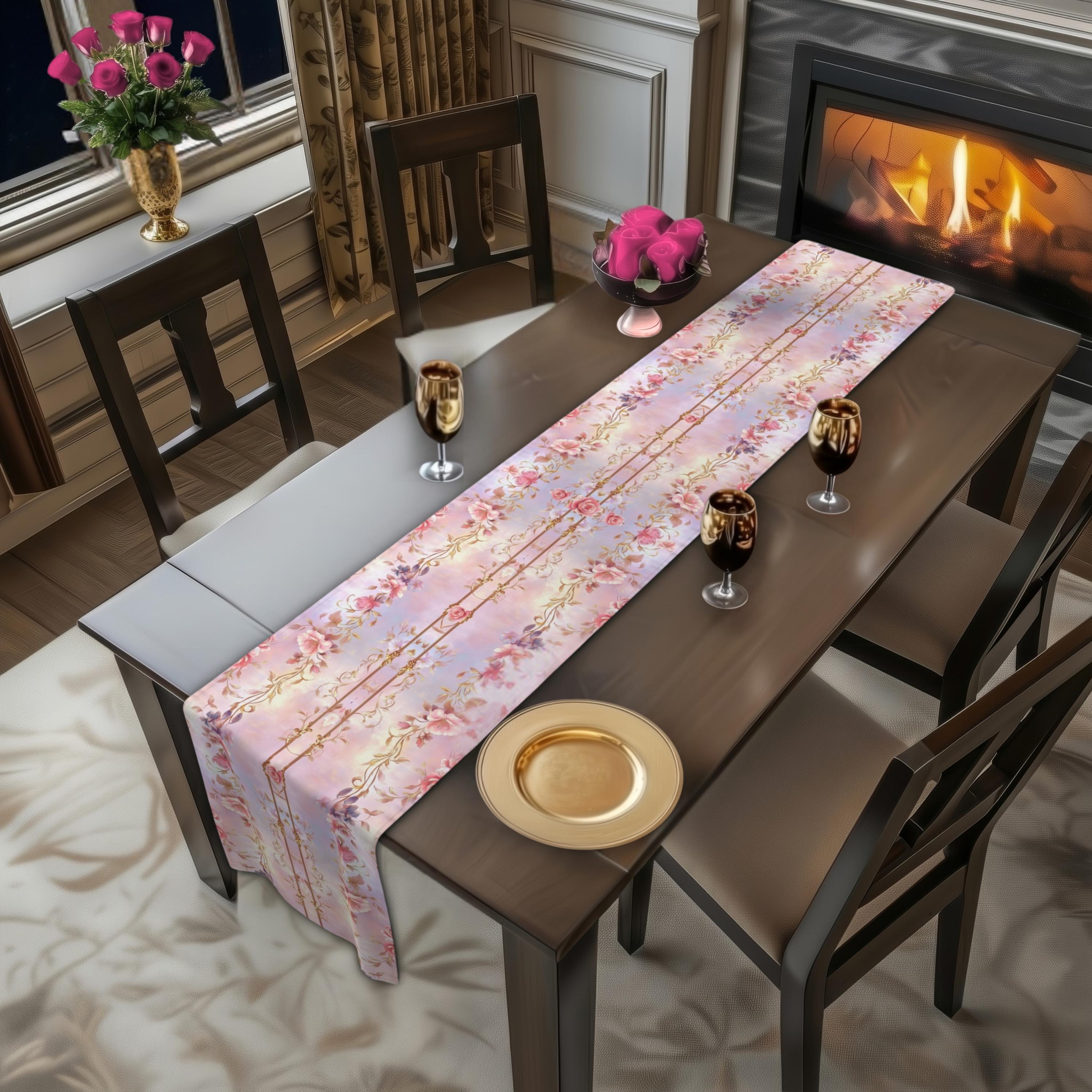 Romantic Floral Table Runner: Pastel Pink Lavender Wedding and Dining Decor