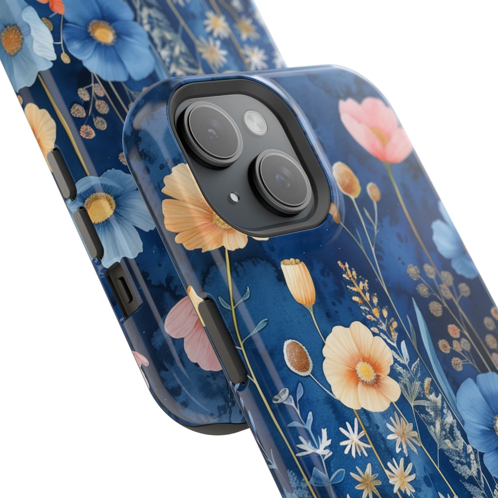 Blue Wildflower MagSafe iPhone Case: Dreamy Floral Design 14 15 16 Pro Plus Max