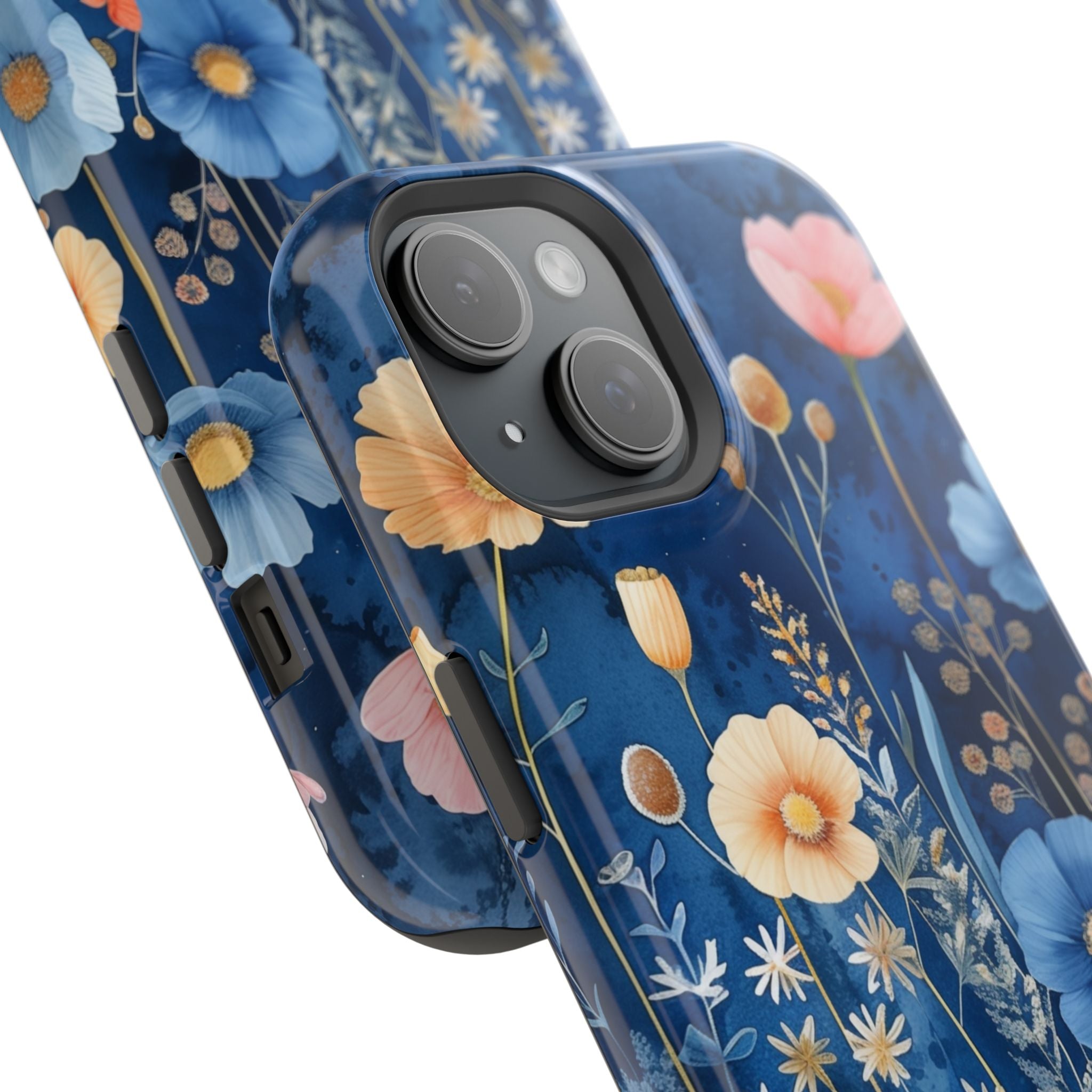 Blue Wildflower MagSafe iPhone Case: Dreamy Floral Design 14 15 16 Pro Plus Max