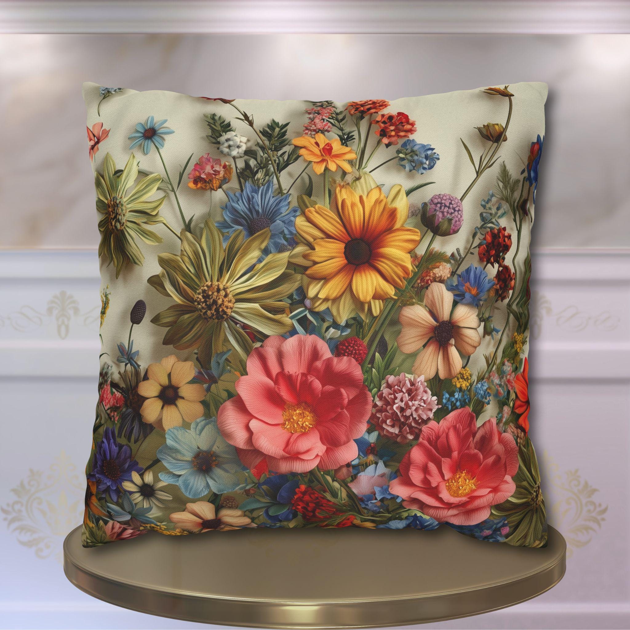 Botanical Pillow Cover: Colorful Wildflowers - Cottagecore Decor