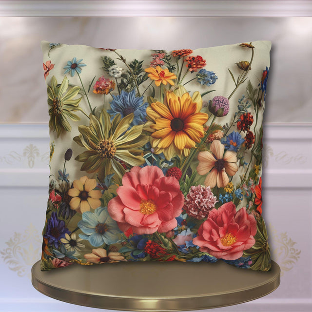 Botanical Pillow Cover: Colorful Wildflowers - Cottagecore Decor